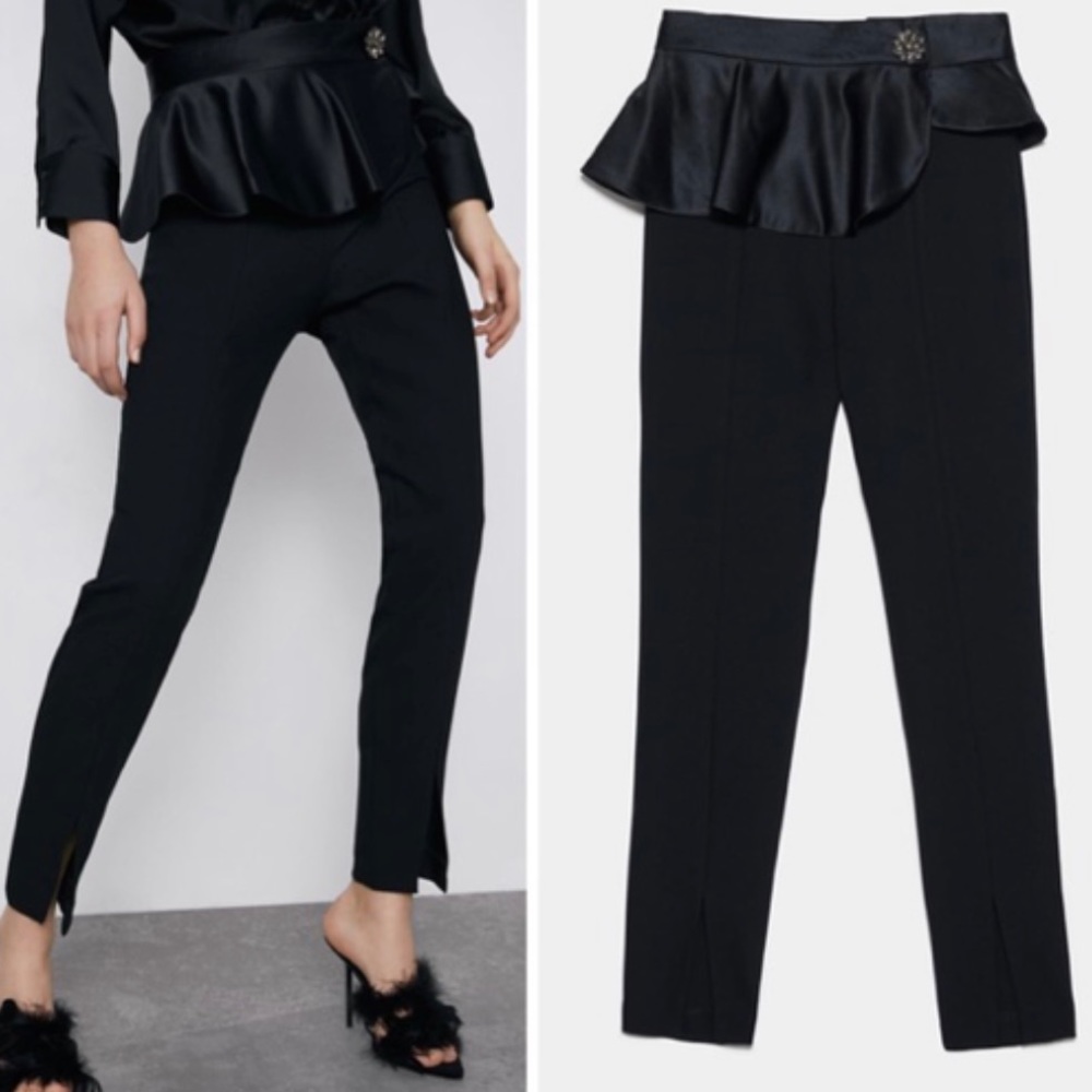 NWOT ZARA Black Trousers with Ruffle Belt